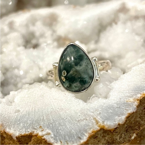 Green Ocean Jasper Sterling Silver 925 Ring Size 7.5 - Picture 2 of 8